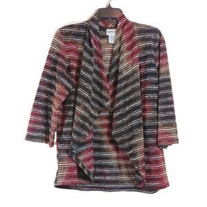 BonWorth Striped Knit Cardigan Womens Small Multi Boho Chic Open Front Sweater
